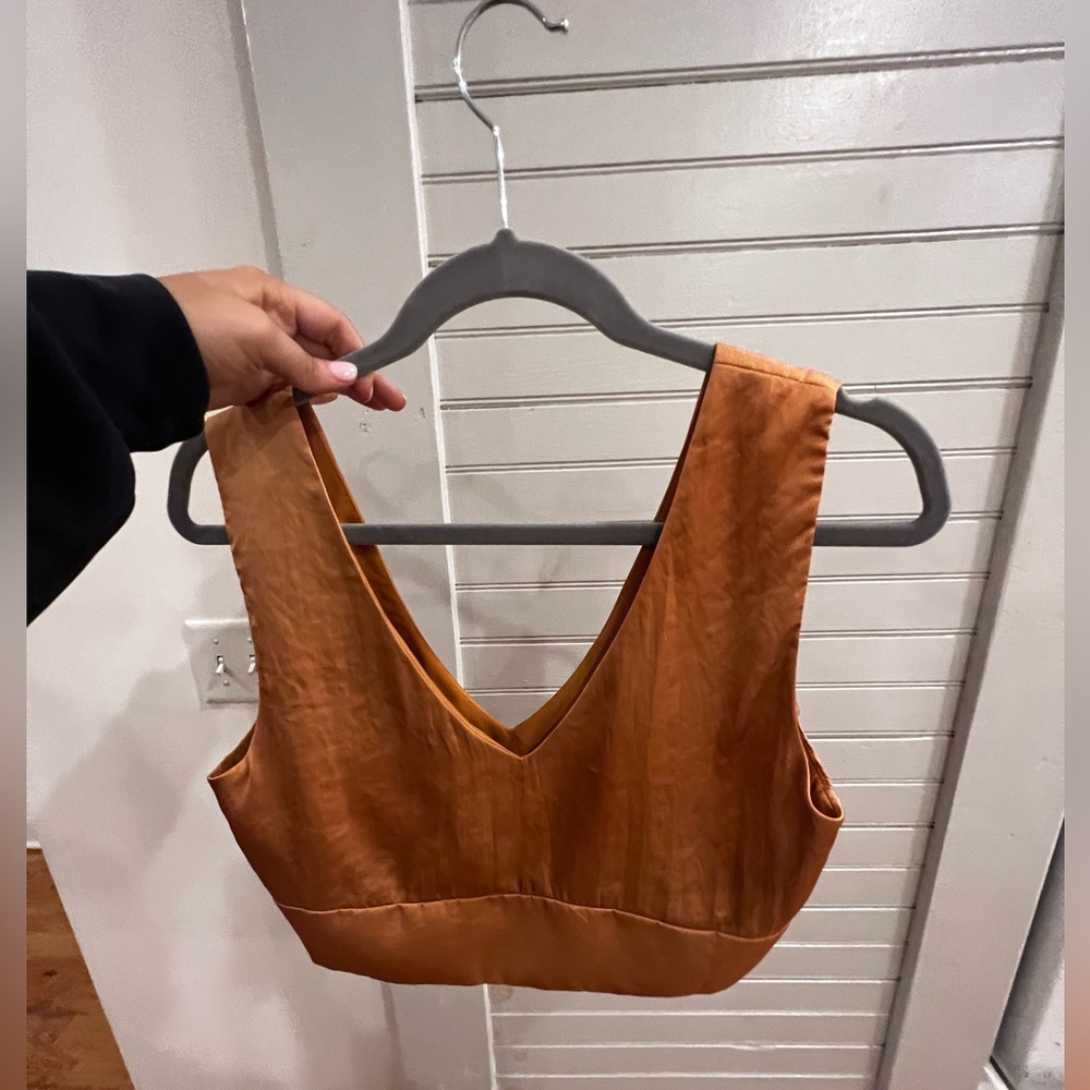 V neck satin crop top